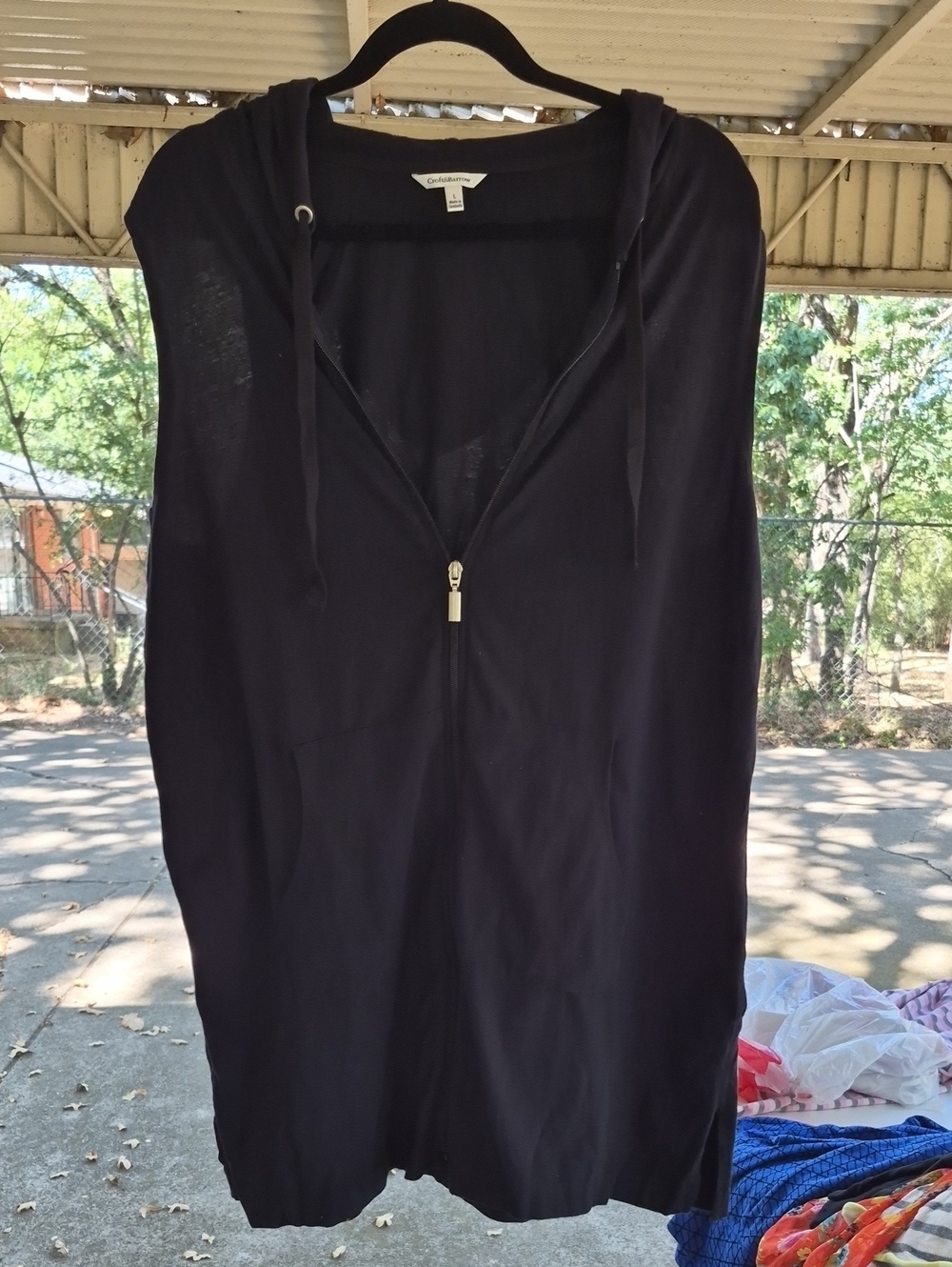 croft & barrow Black Hooded Swim Coverup with Front Zipper